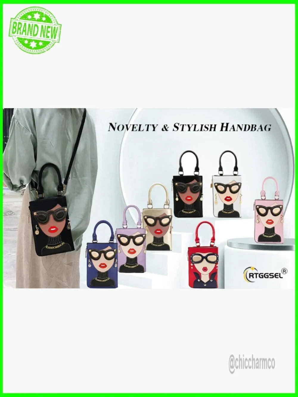 Novelty 3D Lady Face PU Leather Satchel Tote Hobo Crossbody Shoulder Bag